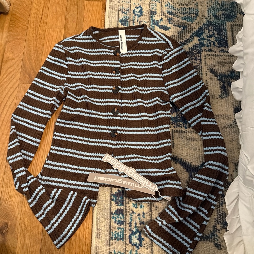 Missguided Chocolate and Sky Striped Knit Cardigan
